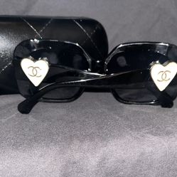 Chanel Sunglasses Black With White Heart