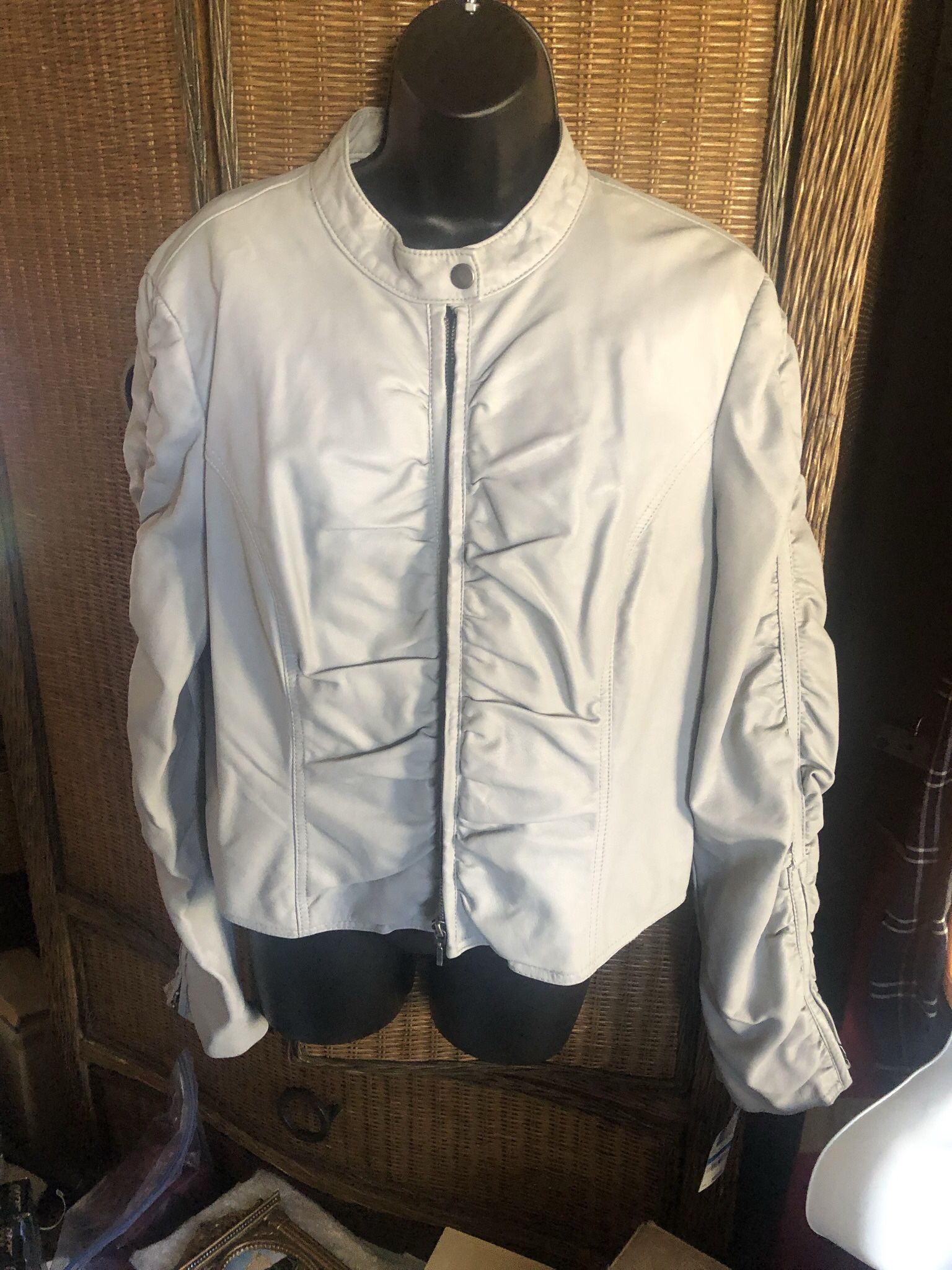 Lt Gray Faux Leather Jacket, Full Zip. L-XL (NWT)