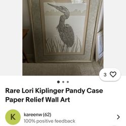 RARE EGRET CAST PAPER RELIEF SCULPTURE BY LORI KIPLINGER PANDY 