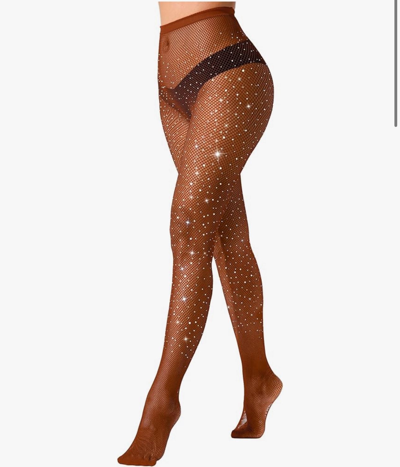 Coffee Brown Sexy Sparkly Fishnets Stockings Jeweled High Waist Fishnet Tights for Women Rhinestone Party Pantyhose
