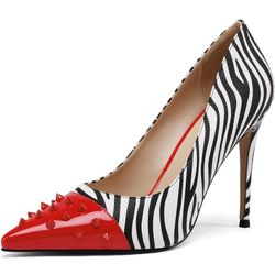 Brand New High Stiletto Heels, Black & White Zebra Stripes, Pointed Toe Sz 9
