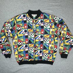 Jacket 80s Bomber Vintage Impressions of California Geometric Fashion Womens SZ 12 Medium 