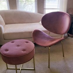 Pink Velvet Chair And Ottoman Set