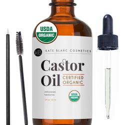 Kate Blanc Cosmetics Castor Oil Organic (2oz), 100% Pure, Cold Pressed, Hexane Free. Natural Oil for Hair, Eyelashes, Eyebrows. Skin Moisturizer with 