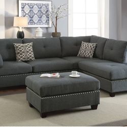 Gray Or Black 3-pc Sectional. Ottoman Included. 
