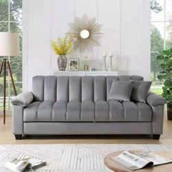 Brand New Gray Velvet Click Clack Sofa Bed 