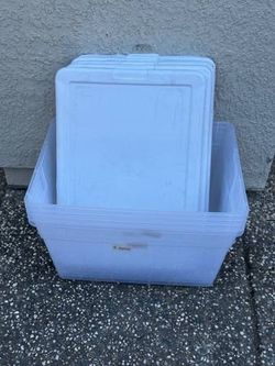 Set 5 Clear Storage Tote Bin Plastic Container Bins Totes Lids 56 Quart