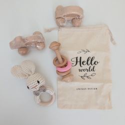 Natural Wooden Baby Toy Rattles Set, 4-Pieces