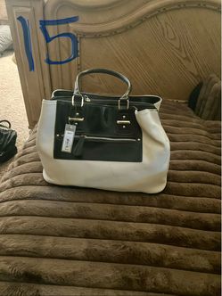 Black and White Structured Handbag with Tags