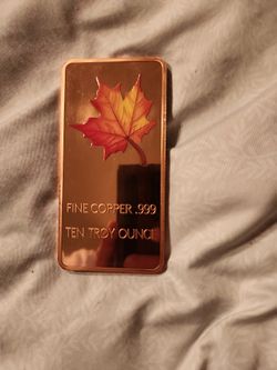10 Oz Pure Copper Maple Leaf Bar