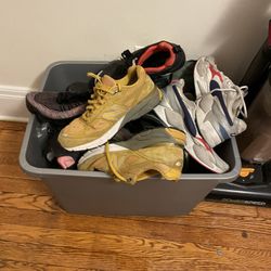 Dress Shoes, And 10 Pairs Of Sneakers, And One Pair If Nike Slippers Plus Container 