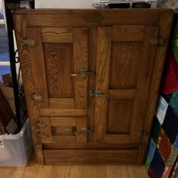 Mid 20th Century Vintage Oak Wood Refrigerator Ice Box Chest Cabinet
