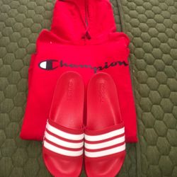 Hoodie/ Champion/ Red/+ Adidas Rubber Slide 