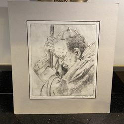 Vintage Original Sketch Portrait of Saint John Paul II Pencil Drawing Signed 6x9