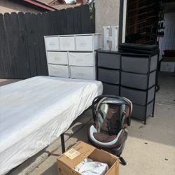 FREE - Full Bed And Frame, Fabric Dressers, Shelves, China