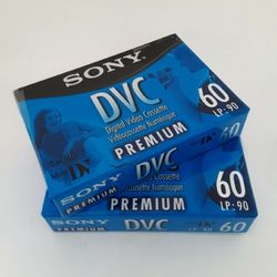 SET Of 2 SONY DVC Premium 60 Minute Video Cassette Blank Tapes NEW Sealed 
