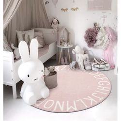 Topotdor Round Kids Play Rug Alphabet Nursery Area Rug Extra Large Soft Crawling Play Mat for Children Toddlers Bedroom (40 inch, Pink)
