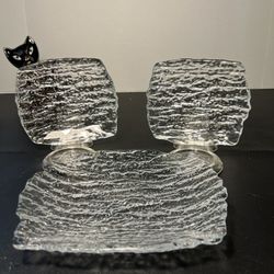 Indiana Glass Vintage MCM Crystal Ice 3 Textured Clear Glass Trays Plates