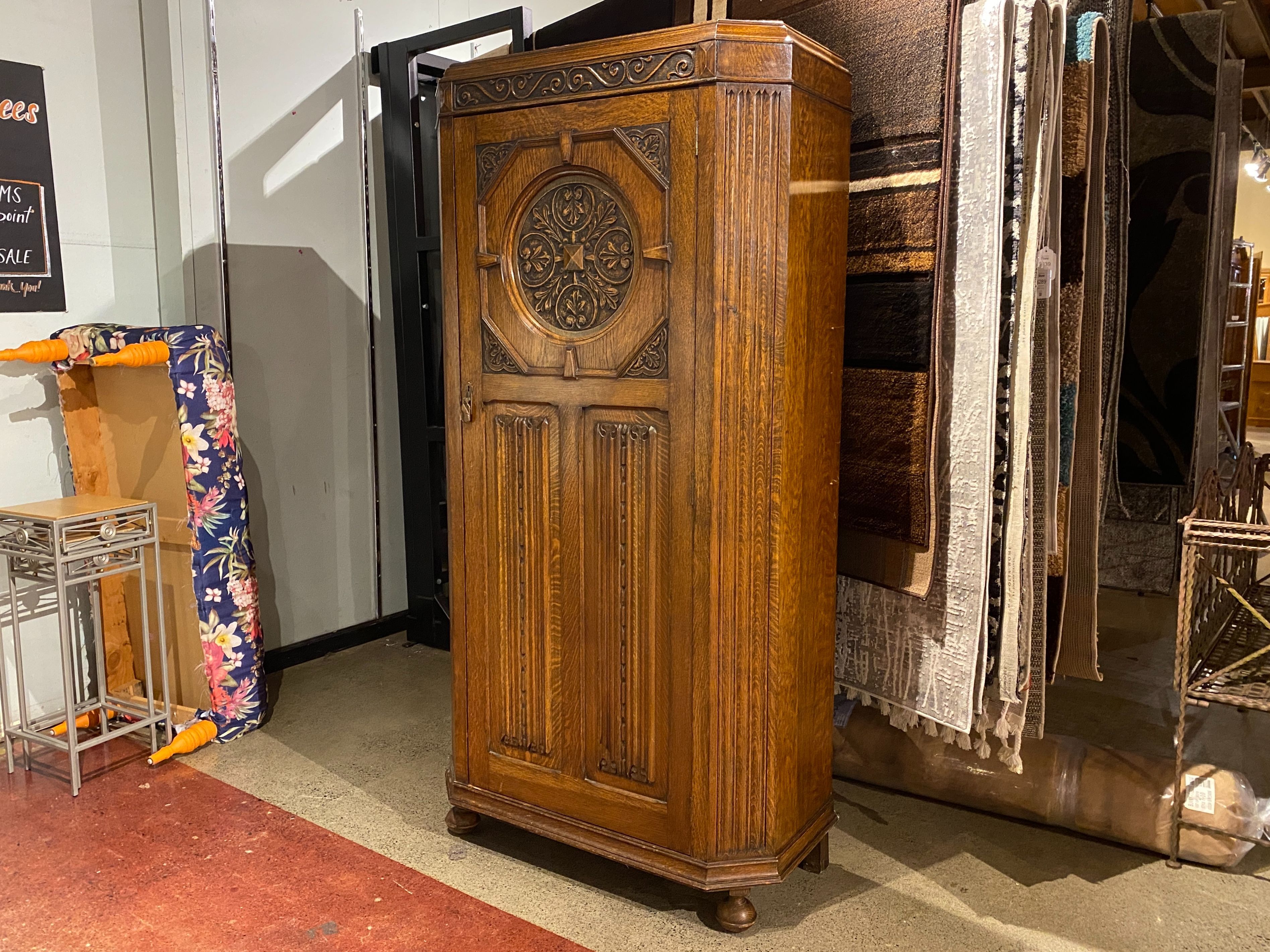 Stunning Ornate Vintage Armoire w/ Hanging Rod & Hooks