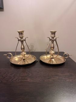 Pair Vintage Sadas Brass Nautical Gimbal Candlestick Holders Rare