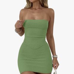 Women 2 Piece Skirt Sets Summer Strapless Crop Top Matching Bodycon Sexy Going Out Mini Club Dress Outfit Clothes