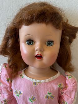 Raving Beauty Doll 1950s auburn hair sleepy blue eyes 20” open mouth teeth marked 210
