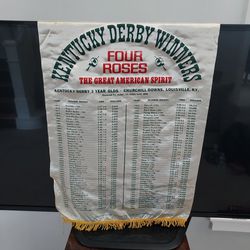 Vintage Four Roses Whiskey Kentucky Derby Winners to 1969 Satin Hanging Banner _  Lower Area Aboveve Has Sone Light Staining 