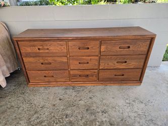 Mid-Century Modern Oak 9-Drawer Triple Dresser by Dixie