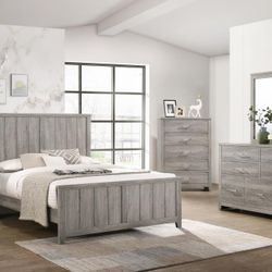 New! 5PC Grey Queen Panel Bedroom Set