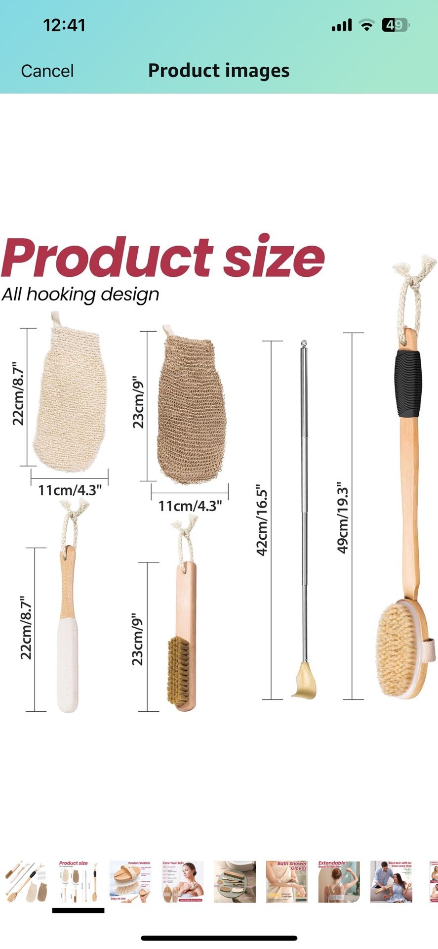 Wood Bath Brush,Long Handle Body Back Scrubber with Soft and Natural Bristles Antiskid Shower Brush Set for Bathroom Wet or Dry Exfoliating (6 Pack) (