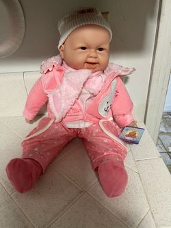22” Tall Baby Doll in Pink Outfit with Hat