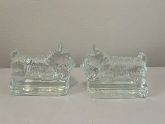 Pair Vintage Heavy Glass Scottish Terrier Bookends
