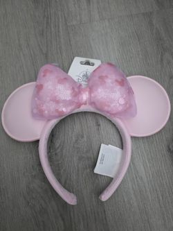 Disney Minnie Mouse Ears Pink Sequin Bow Headband 