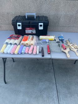 Husky 22-inch Tool Box and various painting supplies,