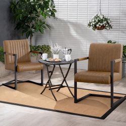 Modern Leather Dining Chairs Set Of 2  Brown