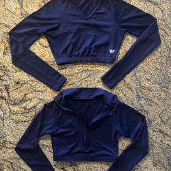 Varsity Spirit Women's Cheer S Navy Blue V-Neck and Turtle Neck Zip Under Shell (Set of 2)