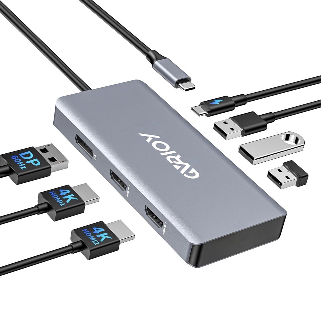 USB C to Dual HDMI Adapter, Multi Display Docking Station Dual Monitor with 2 HDMI, Displayport, 100W PD, 3 USB Ports, USB C Hub Multiport Dongle Comp
