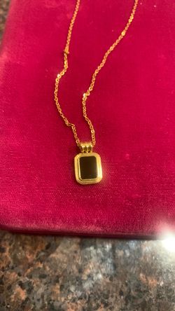Gold Chain Necklace with Dark Stone Pendant 18k gold plated