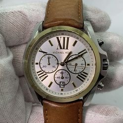 MICHAEL KORS BRADSHAW GOLD+SILVER 2 TONE,BROWN LEATHER BAND,WATCH-MK5629. Condition is "Pre-owned". with normal signs of use . New battery 10/2020 . R