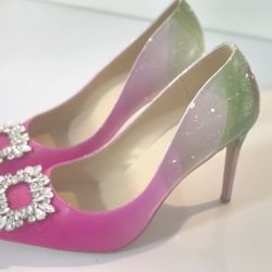 NEW PINK Wicked Reindee Lusion Womens High Stiletto Heels Pumps Crystal Printed Closed Toe Sexy Pumps Shoes 9