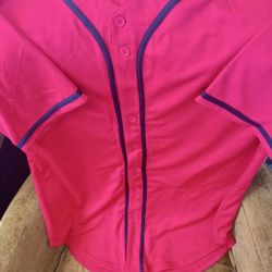 Red Baseball Jersey Style Button Up Shirt