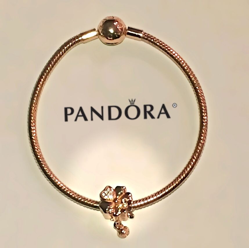 Pandora rose gold bracelet + pandora rose gold charm set