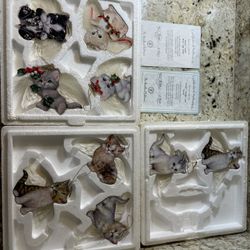 9 Bradford Exchange Editions "Purr-fect Little Angels" porcelain cat/kitten ornaments with feather wings and  gold-trimmed halos.