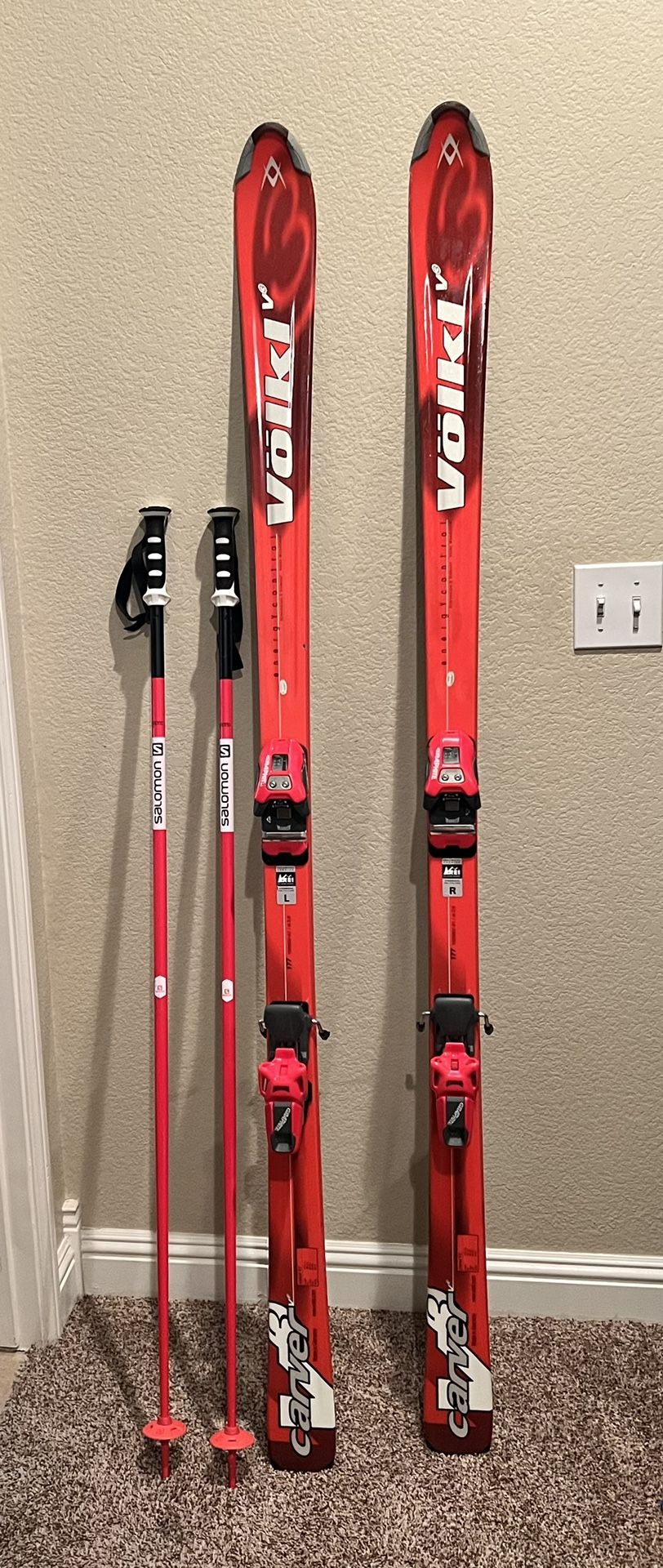 Volkl Skis and bindings with poles
