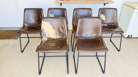 Set of 6 Rustic Brown Faux Leather Dining Chairs