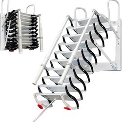 Wall-Mounted Folding Stairs, Folding Loft Staircase with Handrails,Telescoping Attic Ladder with Pull Down System, 12 Steps Attic Stairs, Home Indoor 