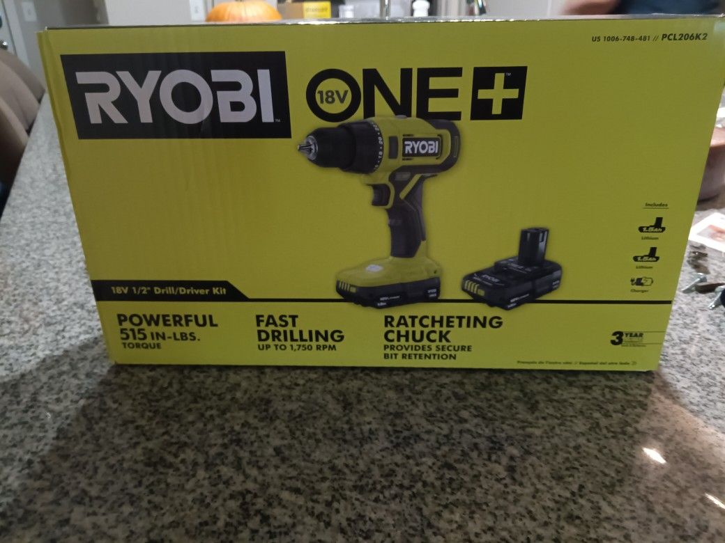 Ryobi New Drill 2 Batteries And Charger Never Opened Box