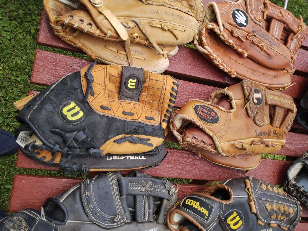 Ten Medium and Large Baseball and Softball Gloves 