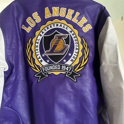 Lakers Top Dawg Faux Pu Collared Varsity Jacket - Purple