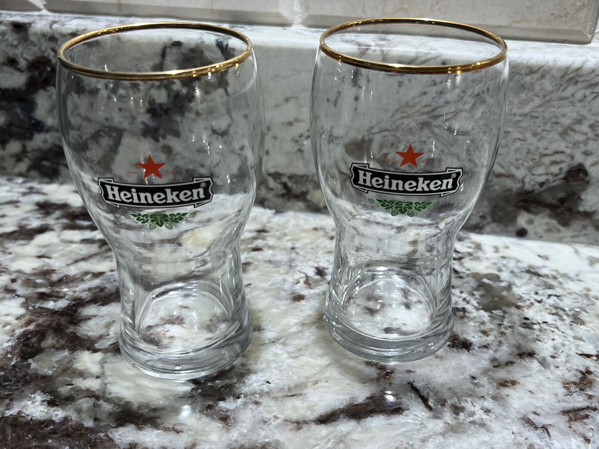 LOWER PRICE Vintage Heineken Red Star Logo - Gold Rimmed - Made in Belgium - Set Of 2